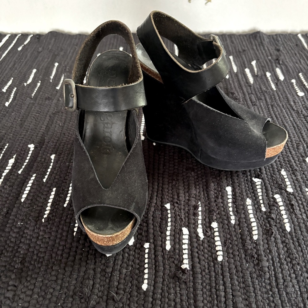 Pedro Garcia Black Suede Wedge Sandals with Cork Platform